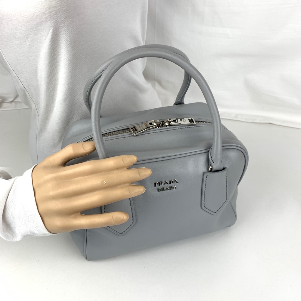 New Prada Italian Calf Leather Gray Bauletto Bag - Picture 5 of 8